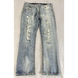 Black Premium Men's Jeans Low Rise Slim Straight Distressed Sz 36x32 (36x31.5)